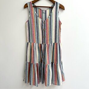 Marissa Olivia linen rayon blend sleeveless striped tiered midi dress small